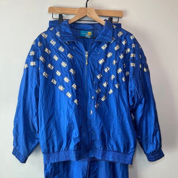 Vintage On Your Mark Women's Tracksuit Windbreaker Jacket & Pants Blue Medium - Picture 2 of 13